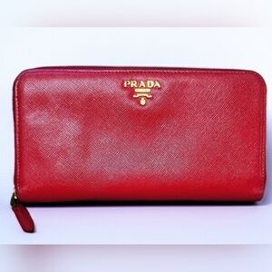 Prada Saffiano Leather Red Zip Long Wallet! EUC – The Ultimate Power Wallet!
